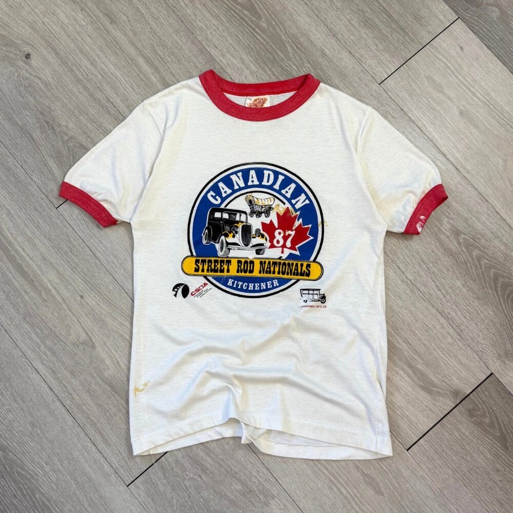 Rare Vintage 1987 Canadian Street Rod Nationals Kitchener Ringer T-Shirt Medium